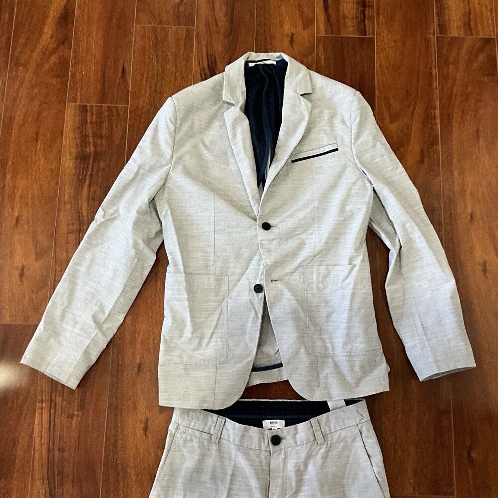 BOSS Boys Light Grey Linen Two Piece Suit Regular Fit Size 14S - Picture 2 of 10